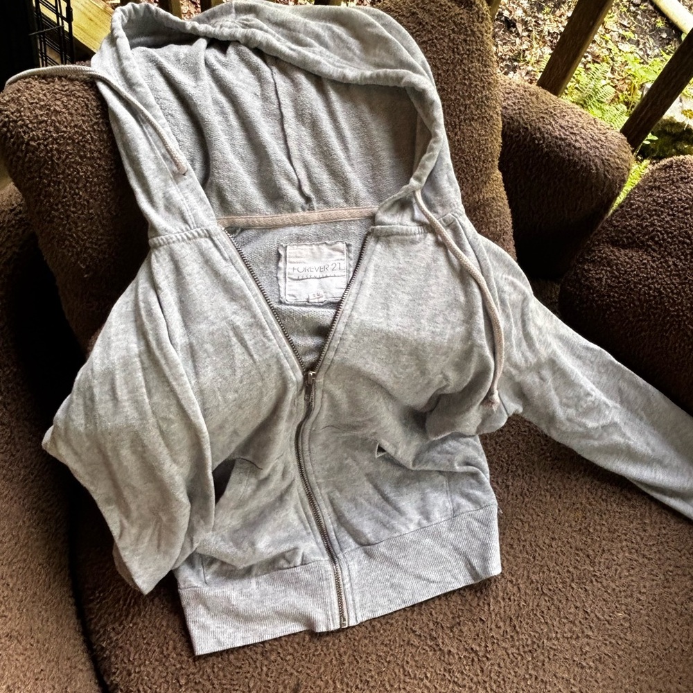 Forever 21 Light Heather Gray Zip-Up Hoodie